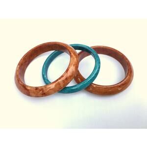 Vintage Brown And Blue Marbleized Lucite BANGLE BRACELETS